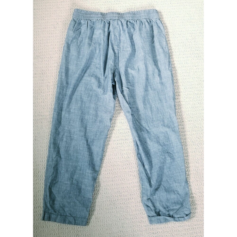 J Crew Pants Womens Size 8 Blue Linen Cotton Drawstring Cuffed Elastic Waist